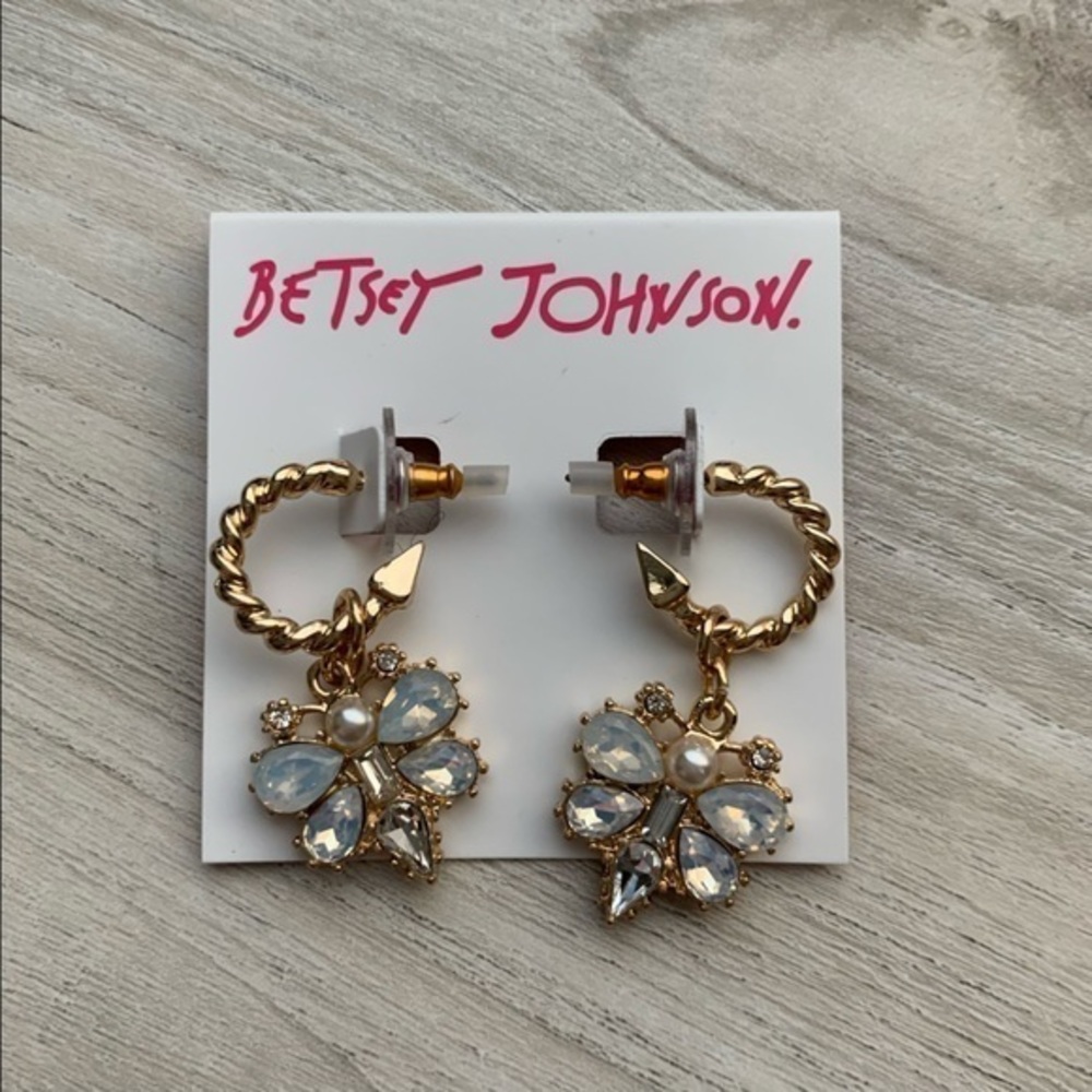 Betsey Johnson Small Butterfly Drop Hoop Earrings